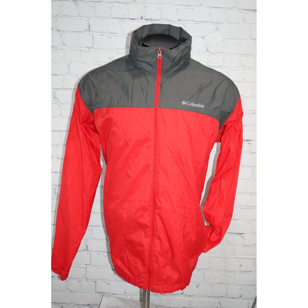 Columbia Raincoat Windbreaker Mens XL Red Gray Full Zip Lightweight Jacket